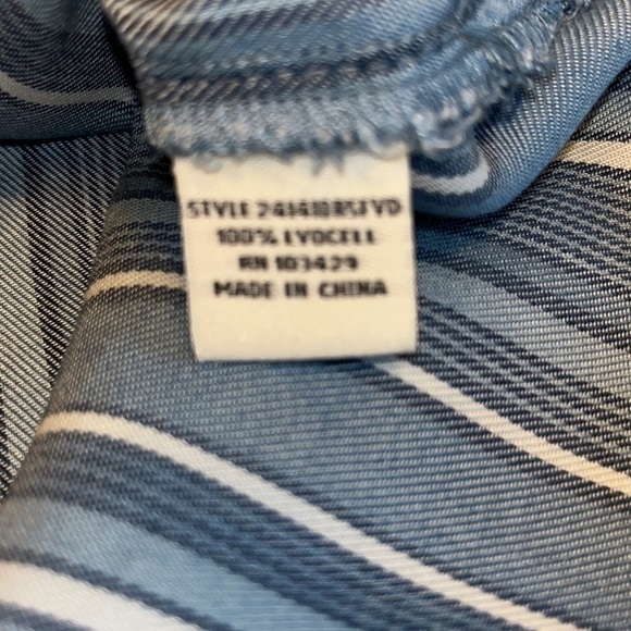 Cafe Marrakesh Blue multi striped short sleeve button down shirt Women’s Small - Picture 8 of 10